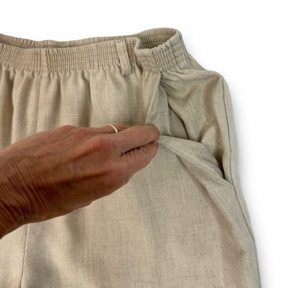 Vintage 90s Alfred Dunner Tan Linen Look Elastic Waist Pull On Casual Pants 16 - Picture 3 of 6
